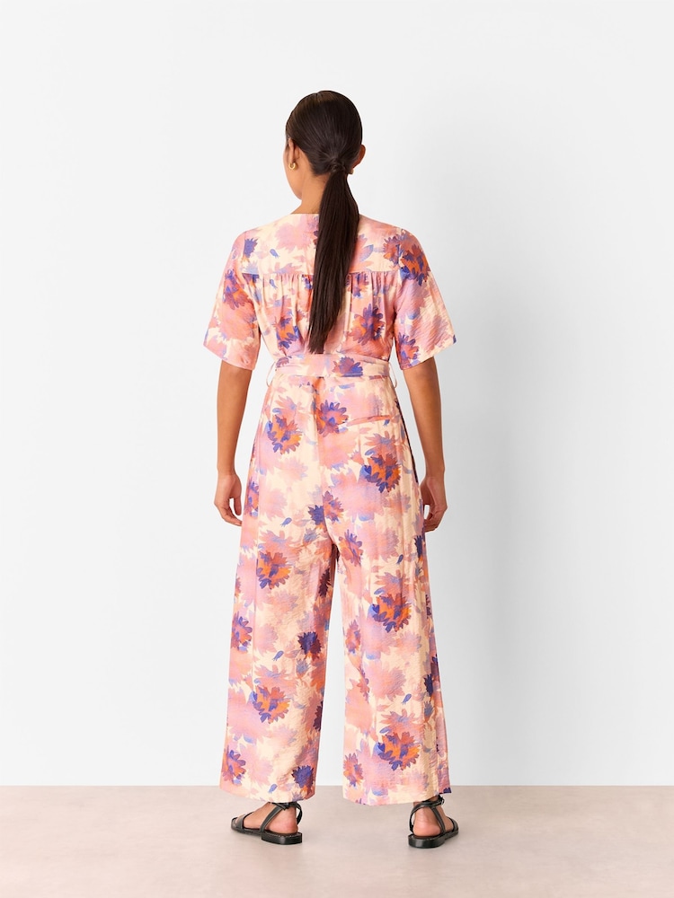 Whistles Pink Petite Floral Print Button Front Jumpsuit - Image 2 of 5