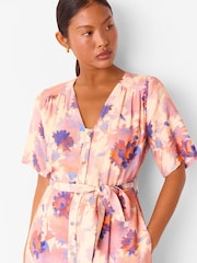 Whistles Pink Petite Floral Print Button Front Jumpsuit - Image 4 of 5