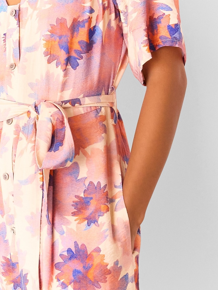 Whistles Pink Petite Floral Print Button Front Jumpsuit - Image 5 of 5