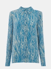 Whistles Blue Zebra Print Button Through Shirt - Image 5 of 5