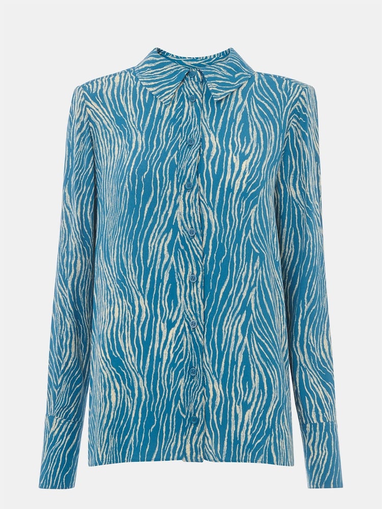 Whistles Blue Zebra Print Button Through Shirt - Image 5 of 5