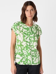 Whistles Green Floral Print Keyhole Blouse - Image 1 of 4