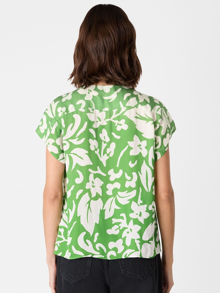Whistles Green Floral Print Keyhole Blouse - Image 2 of 4