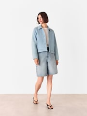 Whistles Blue Cotton Quilted Chambray Jacket - Image 3 of 5
