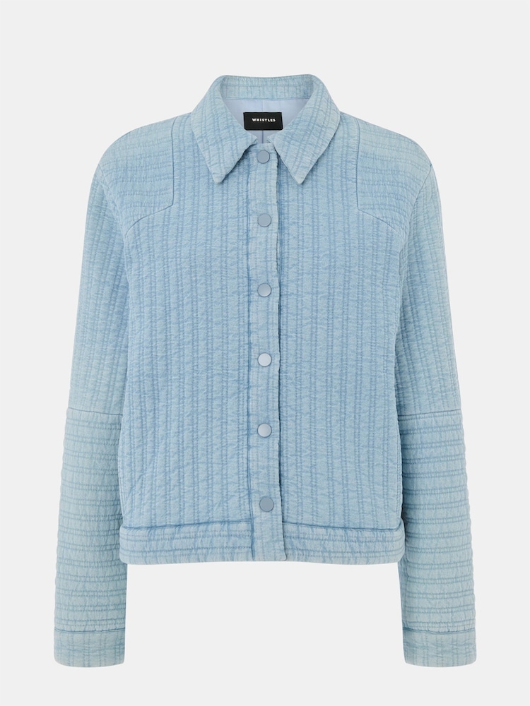 Whistles Blue Cotton Quilted Chambray Jacket - Image 5 of 5
