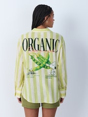Snoopy Graphic Green Stripe Relaxed Long Sleeve Shirt With Linen - Image 2 of 9