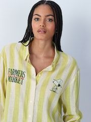 Snoopy Graphic Green Stripe Relaxed Long Sleeve Shirt With Linen - Image 3 of 9