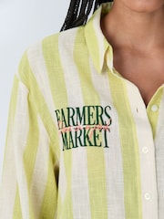 Snoopy Graphic Green Stripe Relaxed Long Sleeve Shirt With Linen - Image 4 of 9