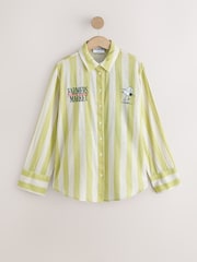 Snoopy Graphic Green Stripe Relaxed Long Sleeve Shirt With Linen - Image 5 of 9