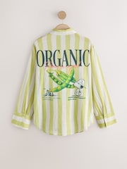 Snoopy Graphic Green Stripe Relaxed Long Sleeve Shirt With Linen - Image 6 of 9