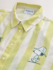 Snoopy Graphic Green Stripe Relaxed Long Sleeve Shirt With Linen - Image 7 of 9