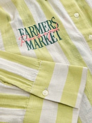 Snoopy Graphic Green Stripe Relaxed Long Sleeve Shirt With Linen - Image 8 of 9