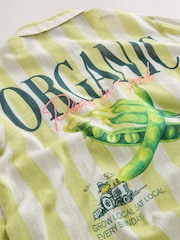 Snoopy Graphic Green Stripe Relaxed Long Sleeve Shirt With Linen - Image 9 of 9