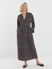 JD Williams Black Collarless Placket 3/4 Sleeve Smock Dress - Image 1 of 4