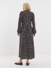 JD Williams Black Collarless Placket 3/4 Sleeve Smock Dress - Image 2 of 4