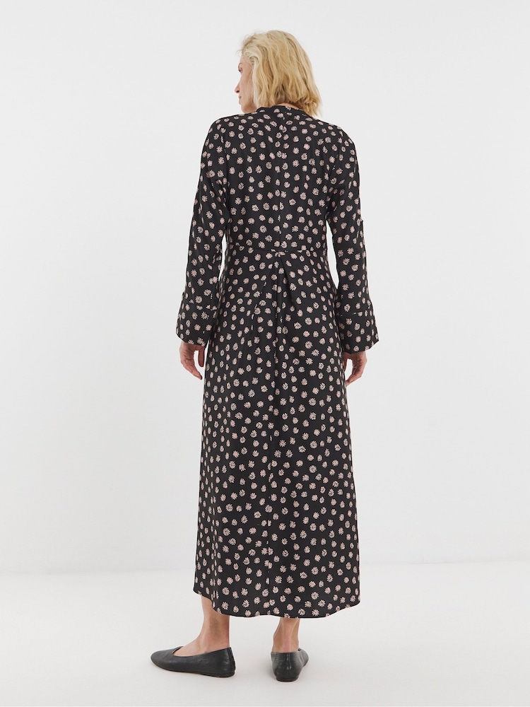 JD Williams Black Collarless Placket 3/4 Sleeve Smock Dress - Image 2 of 4 JD Williams Black Collarless Placket 3/4 Sleeve Smock Dress - Image 2 of 4