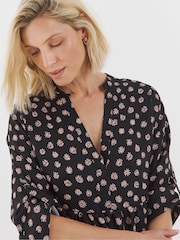 JD Williams Black Collarless Placket 3/4 Sleeve Smock Dress - Image 3 of 4