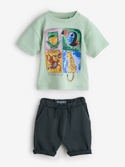 Mint Green Animal T-Shirt and Jersey Shorts 2 Piece Set - Image 1 of 1