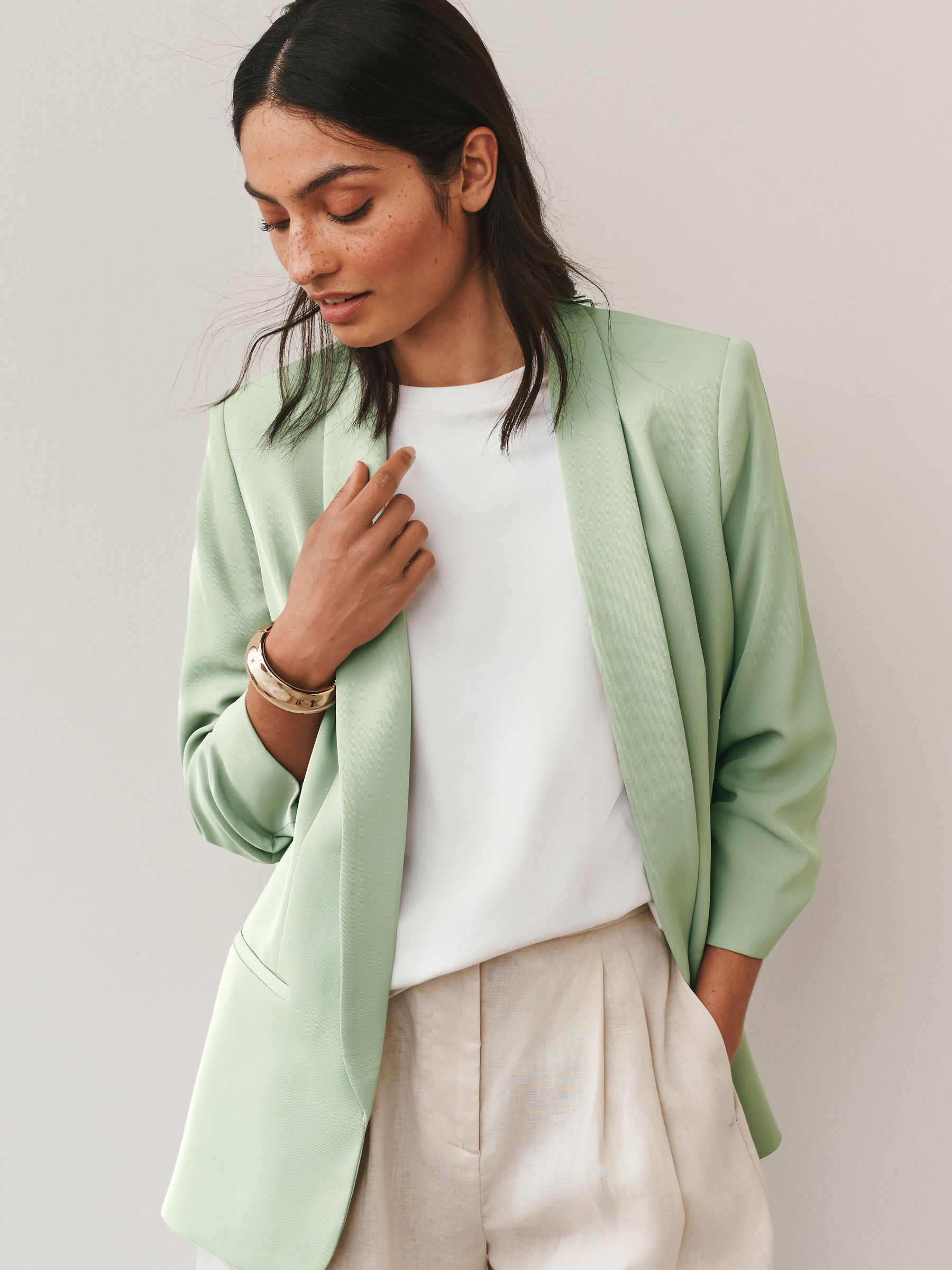 Buy Sage Green Relaxed Ruched Sleeve Blazer from Next USA