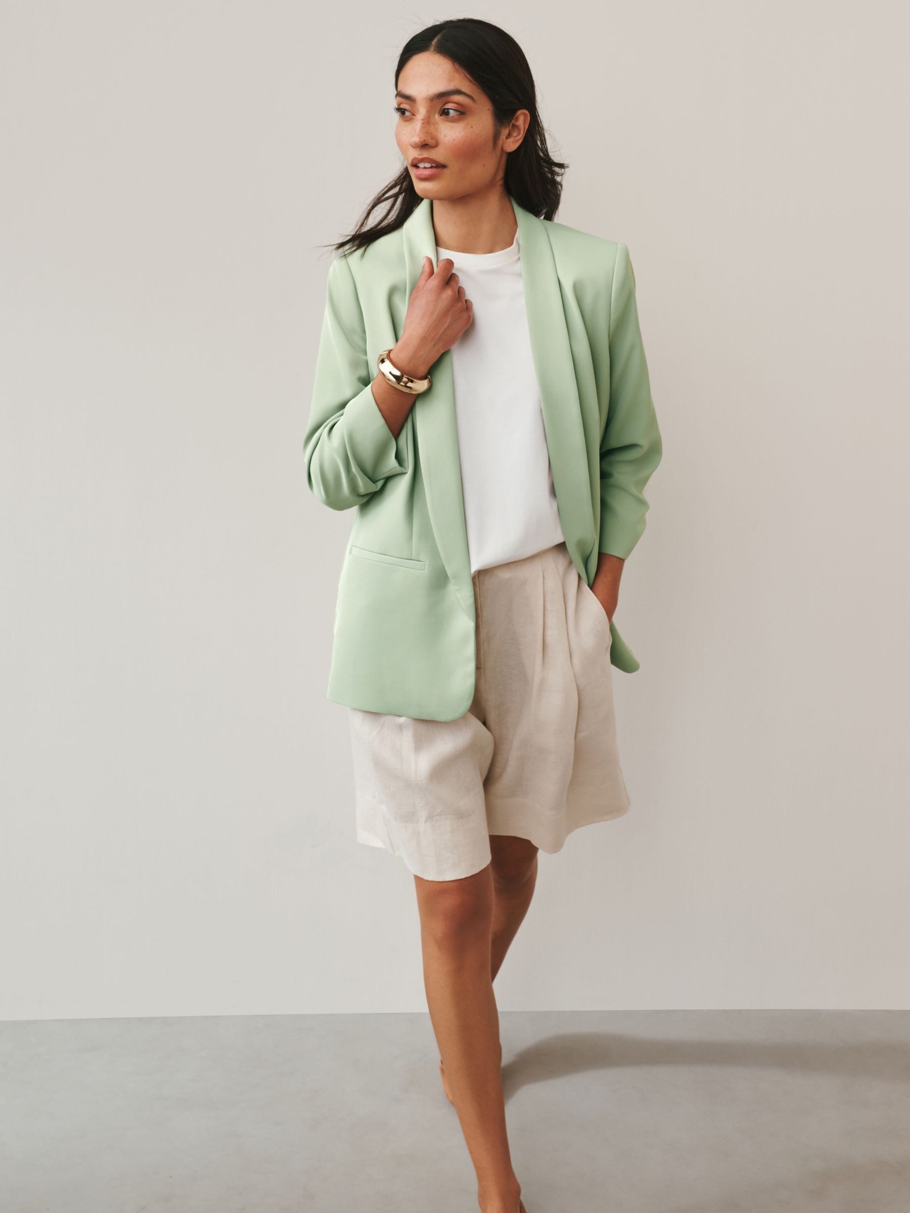 Buy Sage Green Relaxed Ruched Sleeve Blazer from Next USA