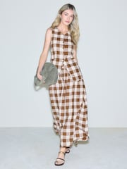 Brown Gingham Linen Rich High Neck Waistcoat - Image 2 of 8