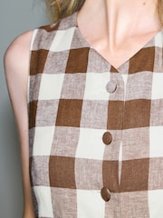 Brown Gingham Linen Rich High Neck Waistcoat - Image 4 of 8