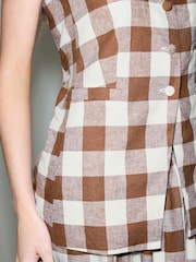 Brown Gingham Linen Rich High Neck Waistcoat - Image 5 of 8