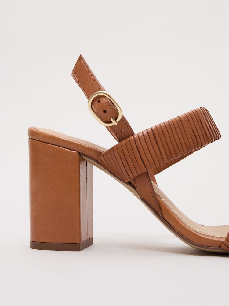Phase Eight Brown Leather Block Sandals - Image 7 of 7