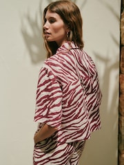 Red/Ecru Zebra Print N. Premium 100% Linen Short Sleeve Shirt - Image 3 of 7