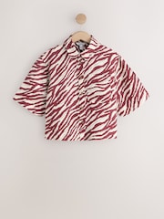 Red/Ecru Zebra Print N. Premium 100% Linen Short Sleeve Shirt - Image 5 of 7