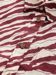 Red/Ecru Zebra Print N. Premium 100% Linen Short Sleeve Shirt - Image 7 of 7