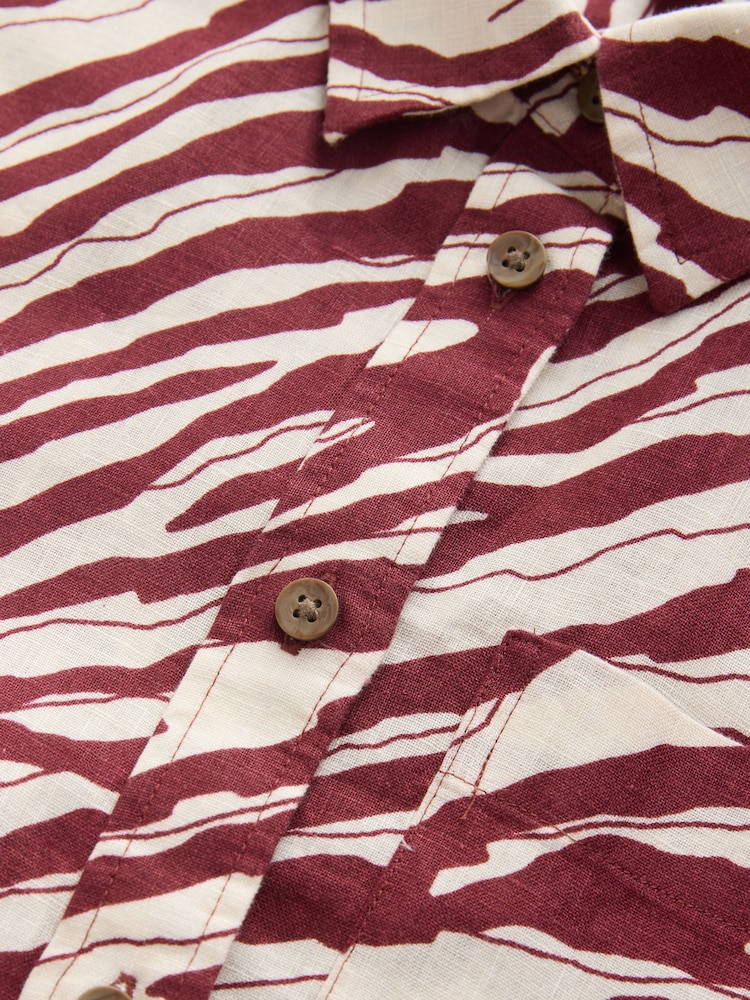 Red/Ecru Zebra Print N. Premium 100% Linen Short Sleeve Shirt - Image 7 of 7
