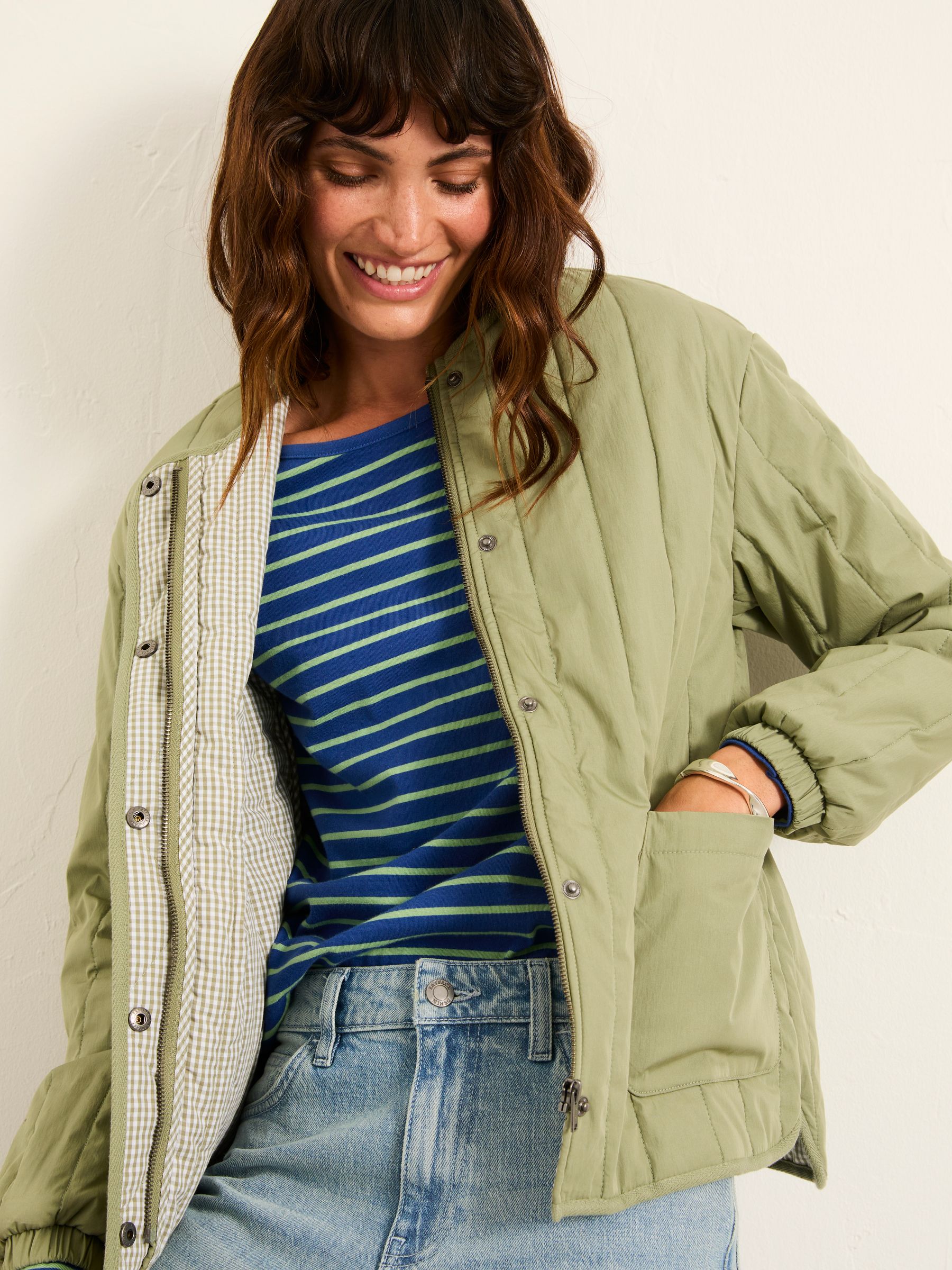 Fatface Raya Sage Green Petite Quilted Jacket