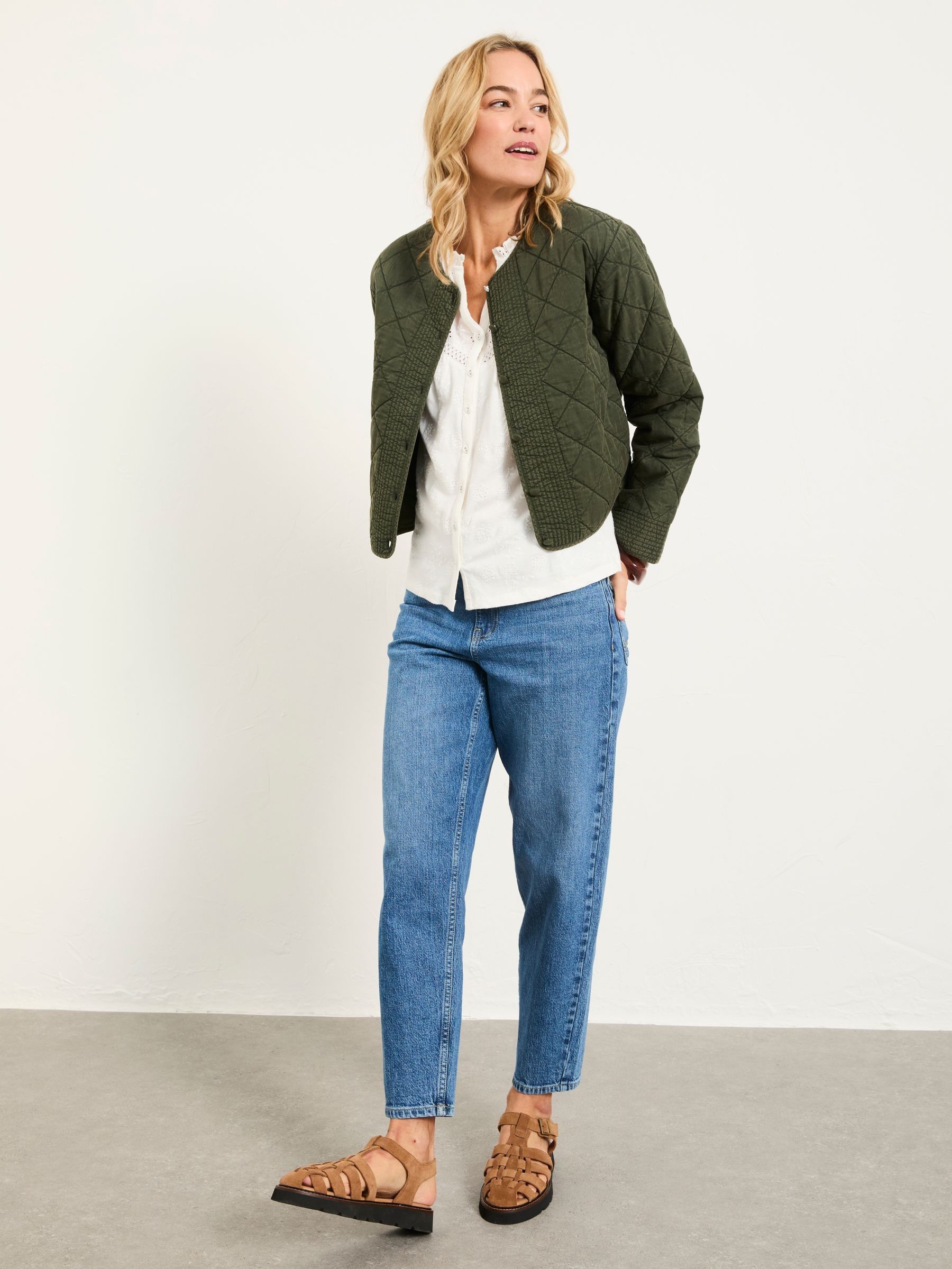 Fatface Fleur Khaki Green Petite Embroidered Quilted Jacket