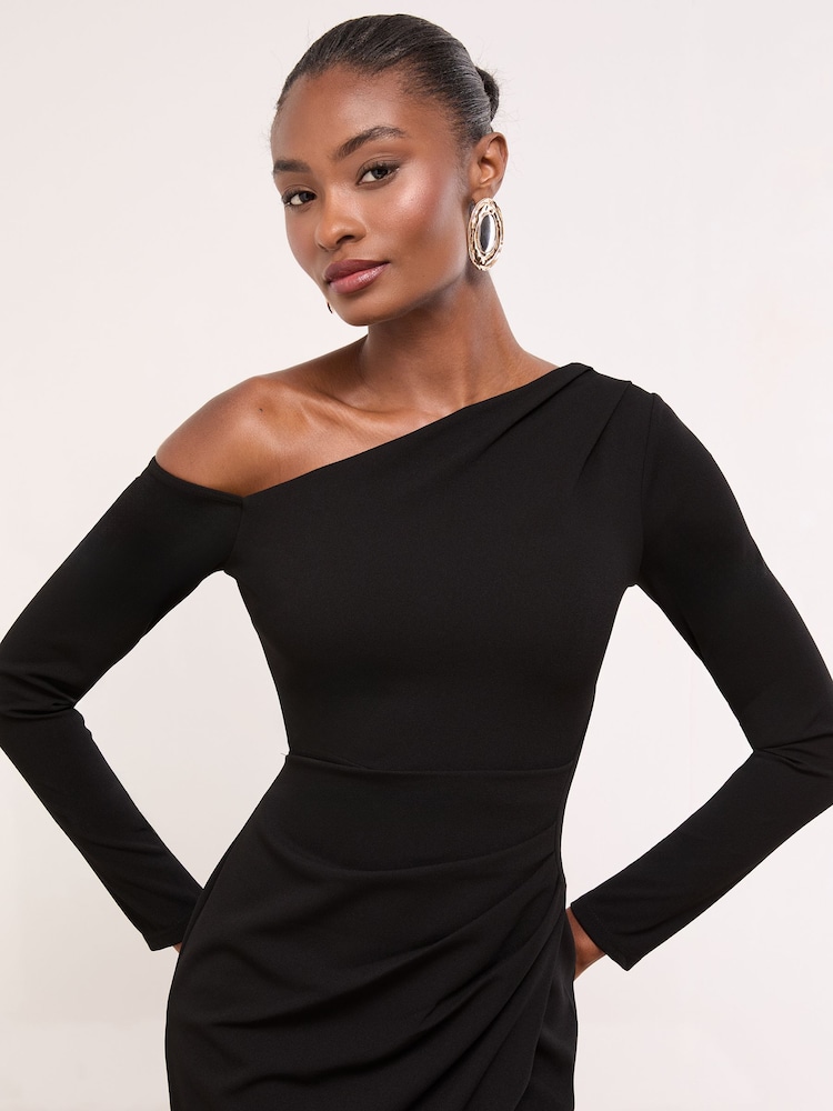 Negro - Lipsy Long Sleeve Off The Shoulder Gathered Waist Maxi Dress - Imagen 2 de 4