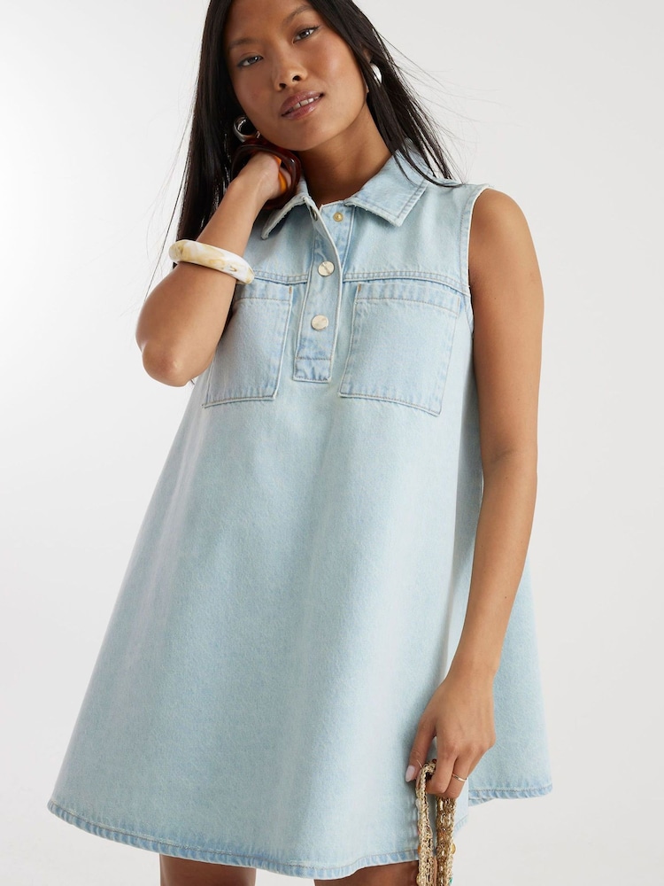 River Island Blue Petite Denim Shirt Dress - Image 1 of 4