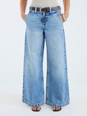 River Island Blue Petite Tailored Baggy Belted Jeans - Image 2 of 4