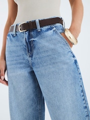 River Island Blue Petite Tailored Baggy Belted Jeans - Image 3 of 4