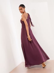 Lipsy Burgundy Red Bow One Shoulder Maxi Wedding Bridesmaid Dress - Image 3 of 4