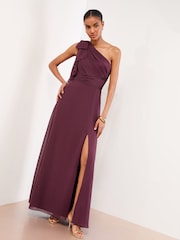 Lipsy Burgundy Red Bow One Shoulder Maxi Wedding Bridesmaid Dress - Image 4 of 4