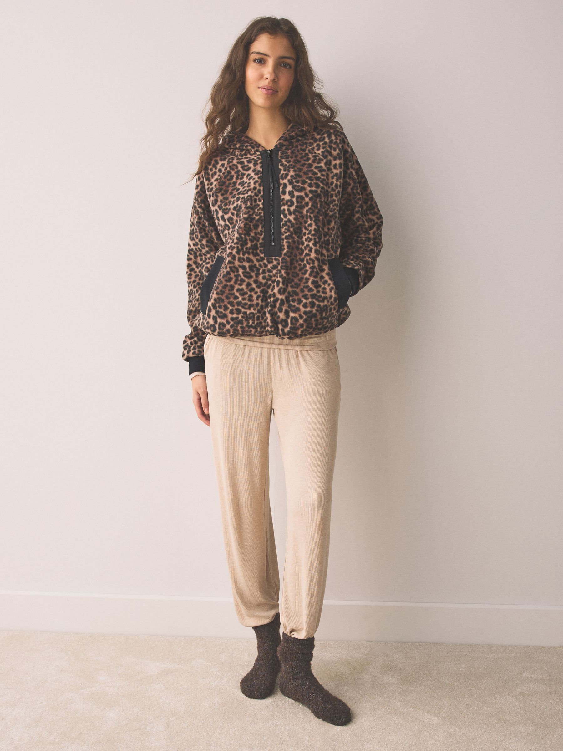 Buy Leopard Print - Half Zip Fleece Hoodie from Next Turkey