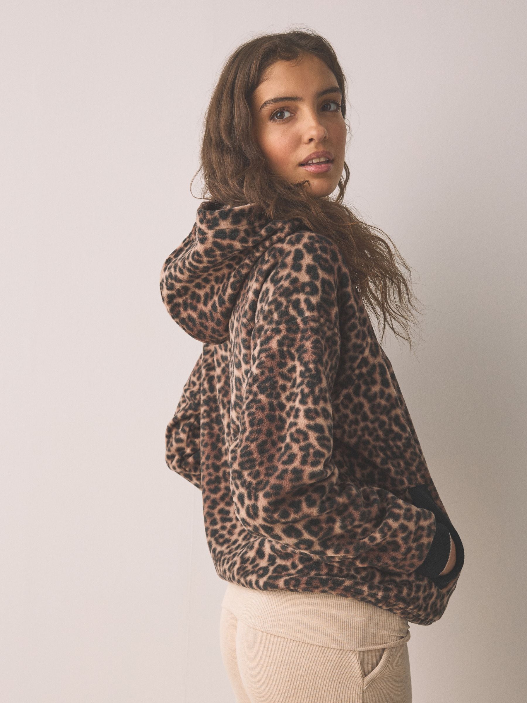Buy Leopard Print - Half Zip Fleece Hoodie from Next Turkey