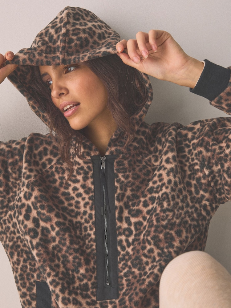 Felpa Donna Invernale Oversize Con Mezza Cerniera | Colletto Alto In Pile | Fantasia Leopardata Patchwork - 2