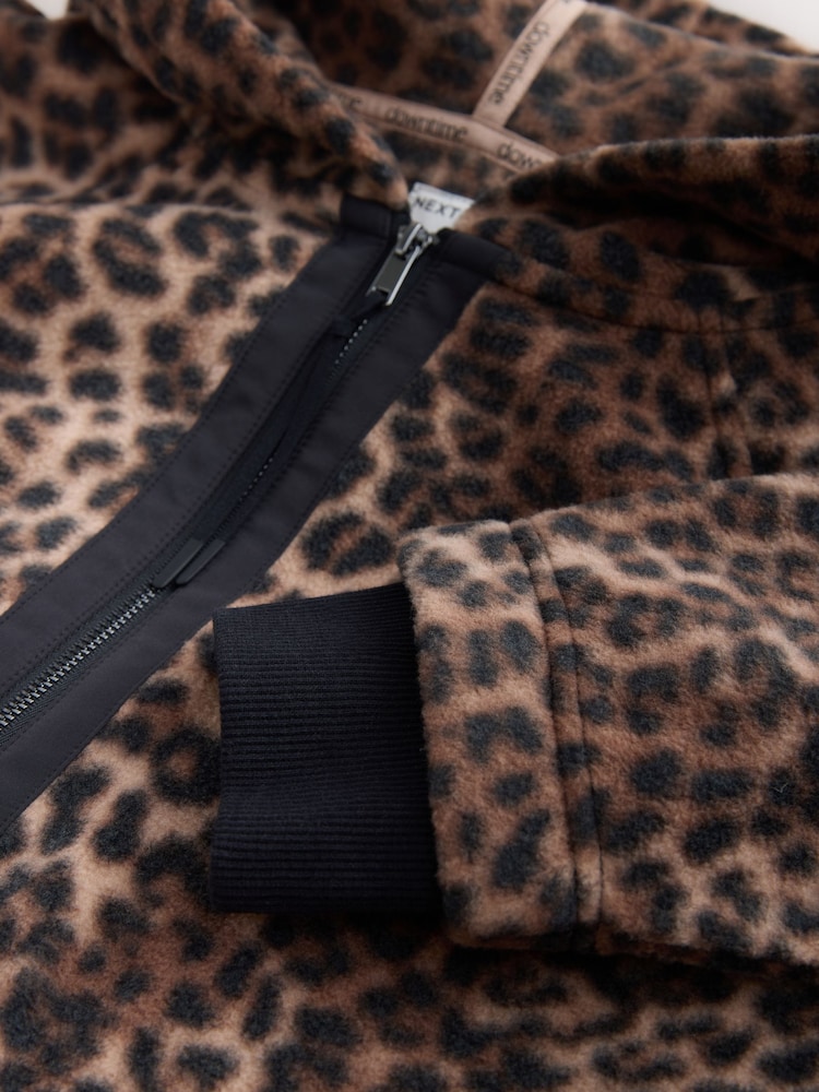 Felpa da donna con cerniera 1/4, in pile, con stampa leopardata, calda e soffice, con cappuccio, pullover invernale con colletto a camicia, a maniche lunghe, con tasche, bianco, S