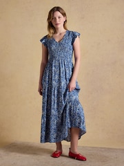 Joules Esme Blue Shirred Maxi Dress - Image 1 of 6