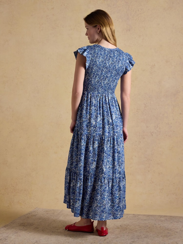 Joules Esme Blue Shirred Maxi Dress - Image 2 of 6
