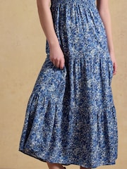 Joules Esme Blue Shirred Maxi Dress - Image 4 of 6