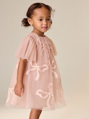 أقواس وردي - فستان شبكي بأكمام انسيابية (3 أشهر - 7 سنوات) - صورة 1 من 8