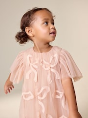 أقواس وردي - فستان شبكي بأكمام انسيابية (3 أشهر - 7 سنوات) - صورة 4 من 8