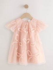 أقواس وردي - فستان شبكي بأكمام انسيابية (3 أشهر - 7 سنوات) - صورة 5 من 8